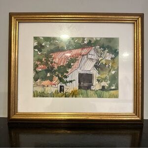 Rustic Barn Wall Art with Gold Frame